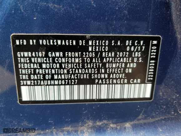 2017 Volkswagen Golf S with VIN 3VW217AU8HM067127, listed as a Copart auction lot 51107295 with 62,526 mi miles and Salvage Title. Bid and sale history available at carsss.com. Image 13.
