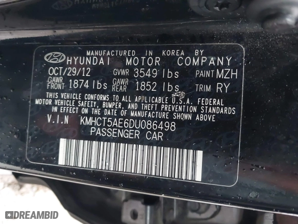 2013 Hyundai Accent GL with VIN KMHCT5AE6DU086498, listed as a IAAI auction lot 41966814 with 139,264 mi miles. Bid and sale history available at carsss.com. Image 9.
