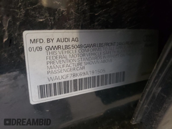 2009 Audi A4 Premium Plus z VIN WAUGF78K69A191505, wystawiony jako Copart lot #57347455 z przebiegiem 231 189 mil mil oraz Szkoda całkowita • Salvage title. Historia ofert i sprzedaży dostępna na DreamBid. Obrazek 12.