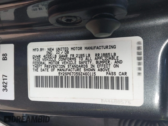2009 Pontiac Vibe w/1SB with VIN 5Y2SP67059Z460115, listed as a IAAI auction lot 41480483 with 201,245 mi miles. Bid and sale history available at carsss.com. Image 9.