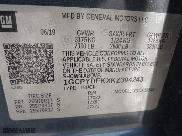 2019 Chevrolet Silverado 1500 LT with VIN 1GCPYDEKXKZ394243, listed as a IAAI auction lot 41821628 with 1 mi miles. Bid and sale history available at carsss.com. Image 9.