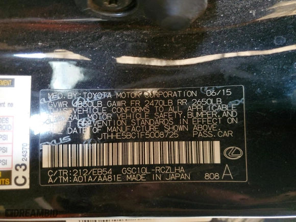2015 Lexus RC 350 with VIN JTHHE5BC1F5008725, listed as a Copart auction lot 72720024 with 113,460 mi miles and Salvage Title. Bid and sale history available at carsss.com. Image 13.