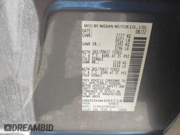 2022 Nissan Frontier SV с VIN 1N6ED1EKXNN695718, выставлен на аукционе IAAI как лот 42129238 с пробегом 43 803 миль миль и . История ставок и продаж доступна на DreamBid. Изображение 9.