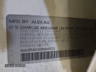 2016 Audi A4 Premium Plus with VIN WAUFFAFL5GN006323, listed as a IAAI auction lot 41299095 with 106,166 mi miles. Bid and sale history available at carsss.com. Image 9.
