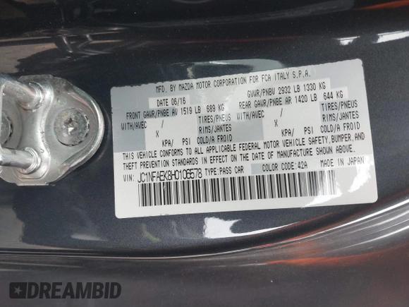 2017 FIAT 124 Spider Elaborazione Abarth z VIN JC1NFAEK8H0106578, wystawiony jako IAAI lot #41553055 z przebiegiem 52 803 mil mil oraz . Historia ofert i sprzedaży dostępna na DreamBid. Obrazek 9.