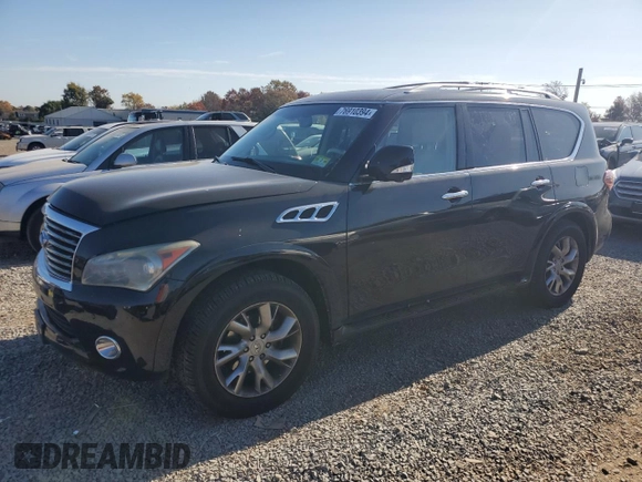 2012 Infiniti QX56 7-passenger with VIN JN8AZ2NE0C9020280, listed as a Copart auction lot 76910394 with 149,414 mi miles and Salvage Title. Bid and sale history available at carsss.com. Image 1.
