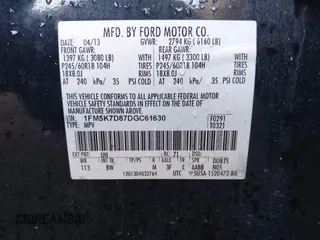 2013 Ford Explorer XLT with VIN 1FM5K7D87DGC61630, listed as a IAAI auction lot 41972144 with 228,457 mi miles and . Bid and sale history available at DreamBid. Image 9.