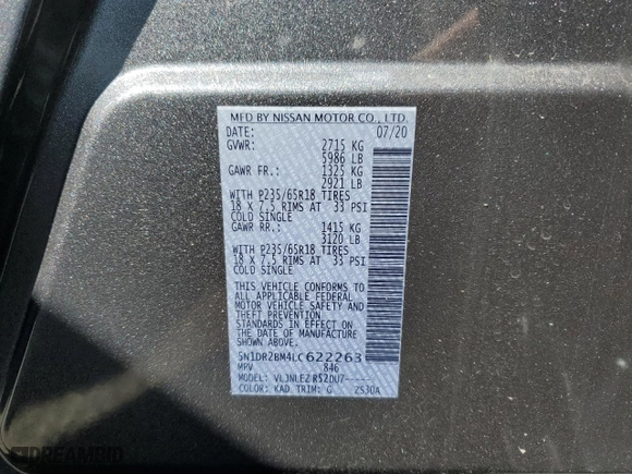 2020 Nissan Pathfinder SV with VIN 5N1DR2BM4LC622263, listed as a Copart auction lot 69983254 with 79,250 mi miles and Clean Title. Bid and sale history available at carsss.com. Image 13.