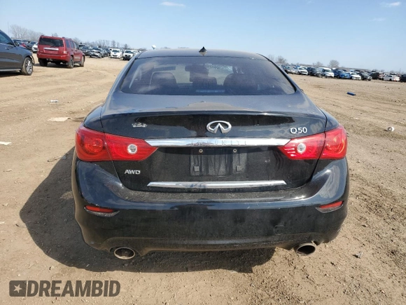 2014 Infiniti Q50 Sport with VIN JN1BV7AR4EM690998, listed as a Copart auction lot 52882475 with 101,479 mi miles and Salvage Title. Bid and sale history available at DreamBid. Image 6.