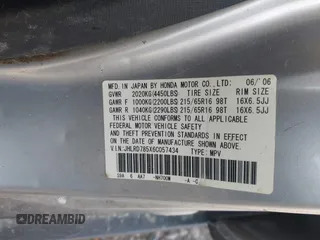 2006 Honda CR-V LX with VIN JHLRD785X6C057434, listed as a IAAI auction lot 41881971 with 210,658 mi miles and . Bid and sale history available at carsss.com. Image 9.