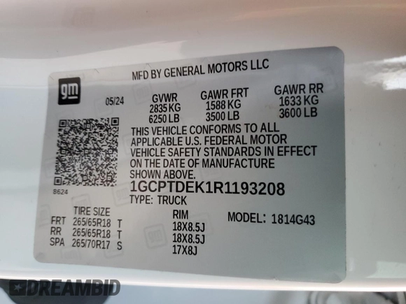 2024 Chevrolet Colorado 4WD Z71 with VIN 1GCPTDEK1R1193208, listed as a Copart auction lot 42346535 with 3,908 mi miles and Salvage Title. Bid and sale history available at carsss.com. Image 13.