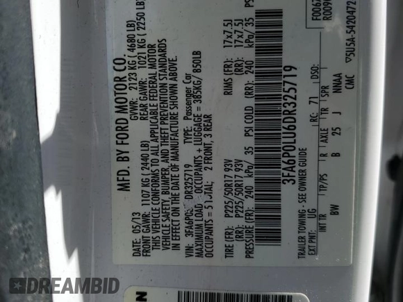 2013 Ford Fusion SE Hybrid z VIN 3FA6P0LU6DR325719, wystawiony jako Copart lot #55777715 z przebiegiem 152 478 mil mil oraz Szkoda całkowita • Salvage title. Historia ofert i sprzedaży dostępna na DreamBid. Obrazek 12.
