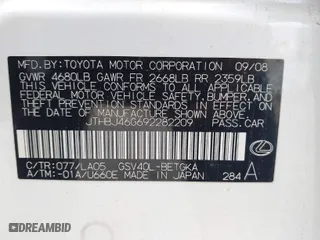 2009 Lexus ES 350 with VIN JTHBJ46G692282209, listed as a IAAI auction lot 41777865 with 157,729 mi miles. Bid and sale history available at carsss.com. Image 9.