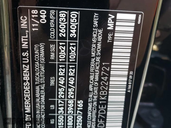 2019 Mercedes-Benz GLS 550 with VIN 4JGDF7DE1KB224721, listed as a Copart auction lot 78806124 with 77,246 mi miles and Salvage title. Bid and sale history available at DreamBid. Image 13.