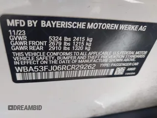 2024 BMW 5 Series 530i xDrive with VIN WBA53FJ06RCR29262, listed as a IAAI auction lot 42157428 with 27,918 mi miles and . Bid and sale history available at DreamBid. Image 9.