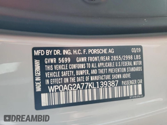 2019 Porsche Panamera GTS with VIN WP0AG2A77KL139387, listed as a Copart auction lot 41153293 with 0 mi miles and Salvage Title. Bid and sale history available at carsss.com. Image 12.