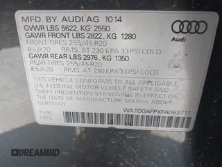 2015 Audi Q5 Premium Plus with VIN WA1DGAFPXFA063711, listed as a IAAI auction lot 42633028 with 129,361 mi miles and . Bid and sale history available at DreamBid. Image 9.