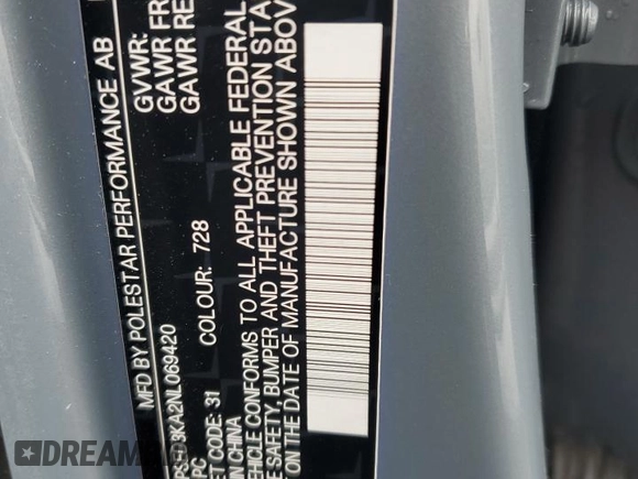 2022 Polestar 2 with VIN LPSED3KA2NL069420, listed as a Copart auction lot 44598375 with 26,307 mi miles and Salvage Title. Bid and sale history available at DreamBid. Image 12.