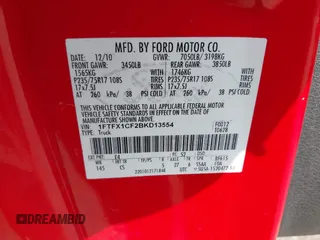 2011 Ford F-150 XL with VIN 1FTFX1CF2BKD13554, listed as a IAAI auction lot 42069212 with 321,059 mi miles and . Bid and sale history available at DreamBid. Image 9.