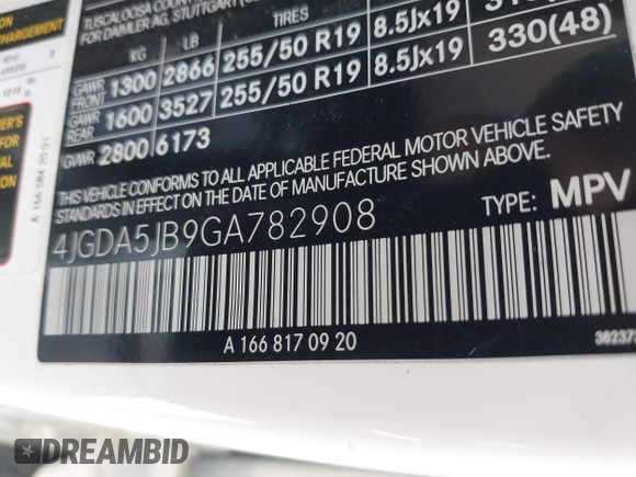 2016 Mercedes-Benz GLE 350 with VIN 4JGDA5JB9GA782908, listed as a IAAI auction lot 42317074 with 121,198 mi miles and . Bid and sale history available at DreamBid. Image 9.