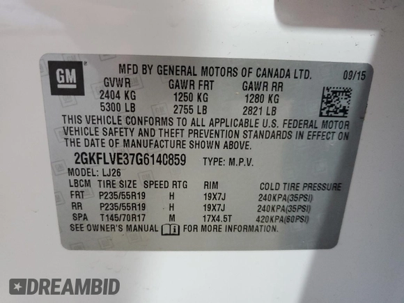 2016 GMC Terrain Denali z VIN 2GKFLVE37G6140859, wystawiony jako Copart lot #55733875 z przebiegiem 94 984 mil mil oraz Szkoda całkowita • Salvage title. Historia ofert i sprzedaży dostępna na DreamBid. Obrazek 14.
