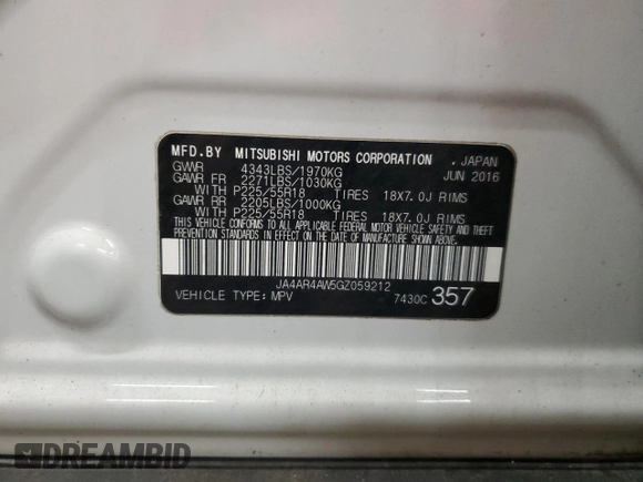 2016 Mitsubishi Outlander Sport 2.4 SEL with VIN JA4AR4AW5GZ059212, listed as a Copart auction lot 54561205 with 136,528 mi miles and Clean Title. Bid and sale history available at carsss.com. Image 13.