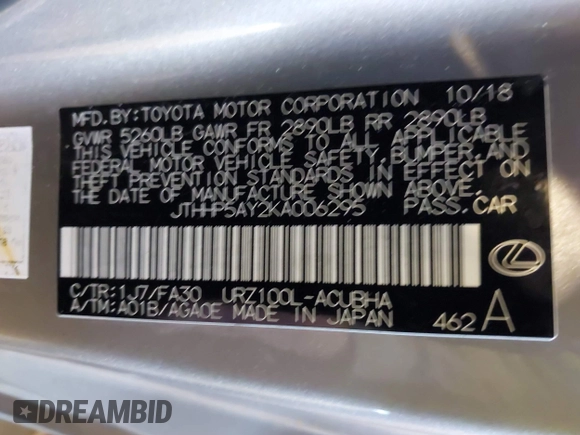 2019 Lexus LC 500h z VIN JTHHP5AY2KA006295, wystawiony jako IAAI lot #41663648 z przebiegiem 38 483 mil mil oraz . Historia ofert i sprzedaży dostępna na DreamBid. Obrazek 9.