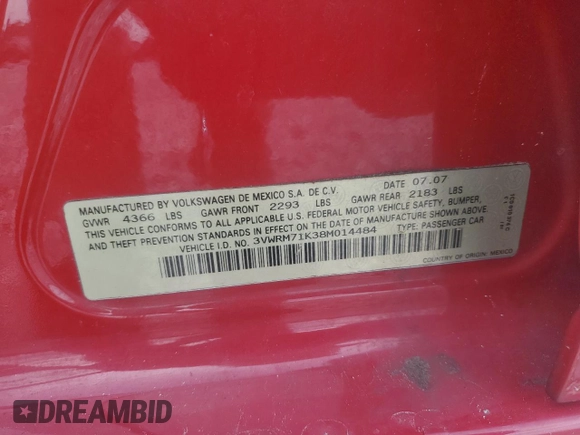2008 Volkswagen Jetta SE z VIN 3VWRM71K38M014484, wystawiony jako Copart lot #60984555 z przebiegiem 164 334 mil mil oraz Szkoda całkowita • Salvage title. Historia ofert i sprzedaży dostępna na DreamBid. Obrazek 12.
