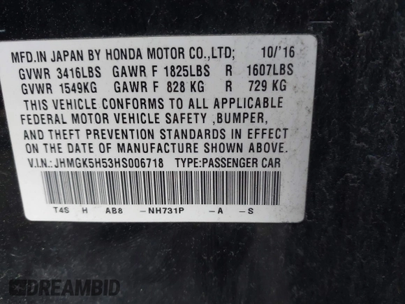2017 Honda Fit LX with VIN JHMGK5H53HS006718, listed as a IAAI auction lot 41482503 with 77,164 mi miles. Bid and sale history available at carsss.com. Image 9.