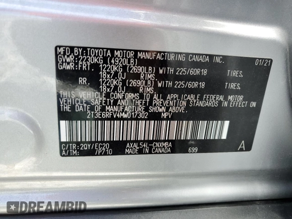 2021 Toyota RAV4 Hybrid XSE with VIN 2T3E6RFV4MW017302, listed as a Copart auction lot 57397275 with 15,544 mi miles and Salvage title. Bid and sale history available at DreamBid. Image 13.