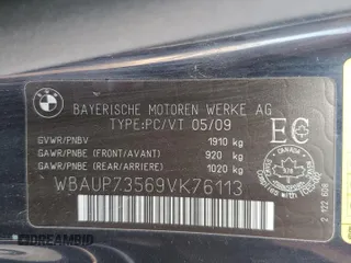 2009 BMW 1 Series 128i with VIN WBAUP73569VK76113, listed as a Copart auction lot 73601344 with Not Provided miles and Salvage Title. Bid and sale history available at carsss.com. Image 12.