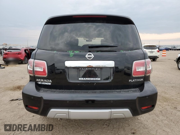 2018 Nissan Armada Platinum with VIN JN8AY2NEXJ9733932, listed as a Copart auction lot 68540944 with 60,030 mi miles and Salvage Title. Bid and sale history available at carsss.com. Image 6.