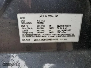 2022 Tesla Model Y Long Range with VIN 7SAYGDEEXNF549033, listed as a Copart auction lot 51015755 with 16,202 mi miles and Salvage Title. Bid and sale history available at carsss.com. Image 13.