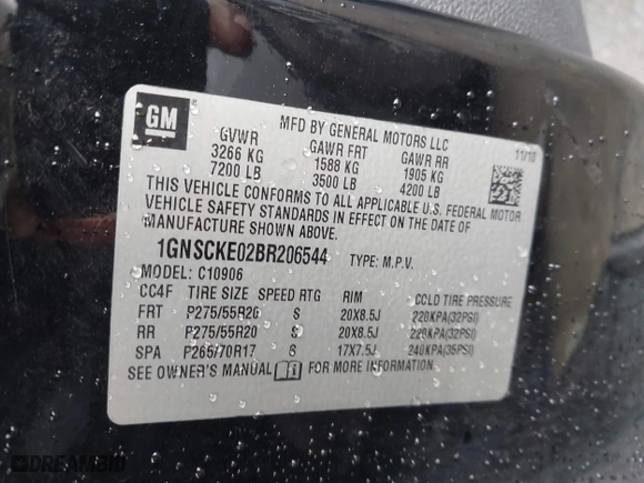 2011 Chevrolet Suburban LTZ with VIN 1GNSCKE02BR206544, listed as a IAAI auction lot 41159341 with 218,202 mi miles. Bid and sale history available at carsss.com. Image 9.