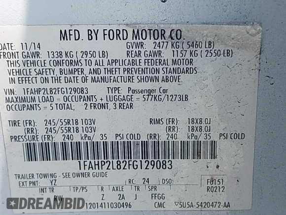 2015 Ford Police Interceptor с VIN 1FAHP2L82FG129083, выставлен на аукционе IAAI как лот 41973234 с пробегом 92 800 миль миль и . История ставок и продаж доступна на DreamBid. Изображение 9.