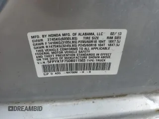 2013 Honda Ridgeline Sport z VIN 5FPYK1F75DB011503, wystawiony jako Copart lot #62094665 z przebiegiem Nie podano mil oraz Szkoda całkowita • Salvage title. Historia ofert i sprzedaży dostępna na DreamBid. Obrazek 12.