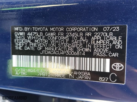 2023 Toyota Prius Prime SE with VIN JTDACACU4P3006814, listed as a Copart auction lot 42130365 with 13,315 mi miles and Salvage Title. Bid and sale history available at carsss.com. Image 12.