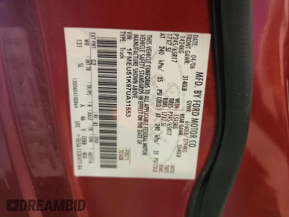 2007 Ford Explorer Sport Trac XLT с VIN 1FMEU51K97UA11553, выставлен на аукционе Copart как лот 65427215 с пробегом 126 879 миль миль и Чистый • Clean title. История ставок и продаж доступна на DreamBid. Изображение 12.