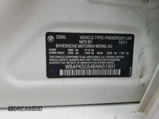 2011 BMW 3 Series 328i xDrive z VIN WBAPK5G54BNN51901, wystawiony jako Copart lot #53921885 z przebiegiem Nie podano mil oraz Szkody całkowita. Historia ofert i sprzedaży dostępna na DreamBid. Obrazek 12.