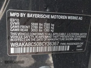 2011 BMW 7 Series 750i with VIN WBAKA8C50BCY36367, listed as a IAAI auction lot 41714313 with 109,707 mi miles. Bid and sale history available at carsss.com. Image 9.