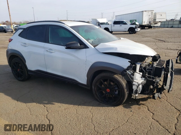 2021 Hyundai Kona Night Edition with VIN KM8K6CA57MU677799, listed as a Copart auction lot 78279984 with Not Provided miles and Non Repairable. Bid and sale history available at DreamBid. Image 4.