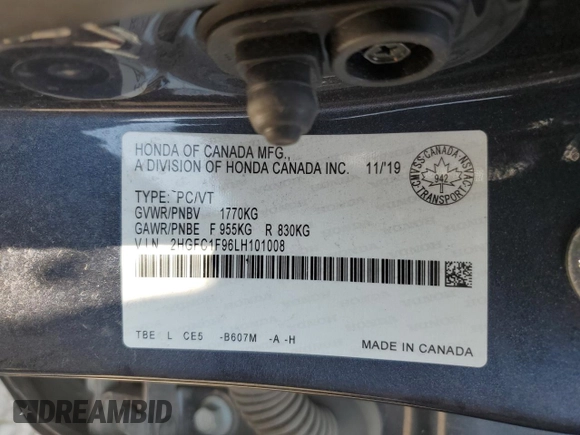 2020 Honda Civic Sedan Touring with VIN 2HGFC1F96LH101008, listed as a Copart auction lot 66308744 with 47,327 mi miles and Non Repairable. Bid and sale history available at carsss.com. Image 12.