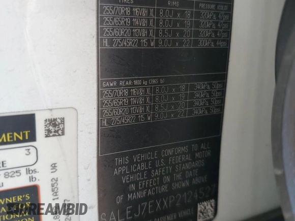 2023 Land Rover Defender S with VIN SALEJ7EXXP2124527, listed as a Copart auction lot 64578725 with 33,816 mi miles and Salvage title. Bid and sale history available at DreamBid. Image 13.