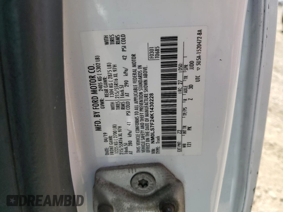 2019 Ford Transit Connect XLT с VIN NM0LS7F24K1430228, выставлен на аукционе Copart как лот 56072885 с пробегом 128 713 миль миль и Списание • Salvage title. История ставок и продаж доступна на DreamBid. Изображение 14.