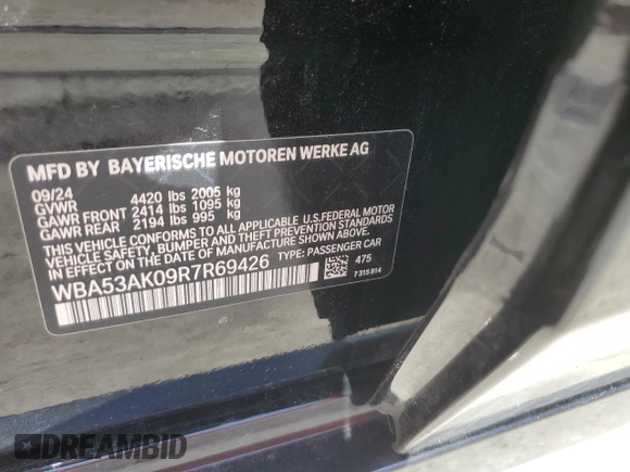 2024 BMW 2 Series 228i with VIN WBA53AK09R7R69426, listed as a Copart auction lot 54162465 with 7,708 mi miles and Clean title. Bid and sale history available at DreamBid. Image 12.