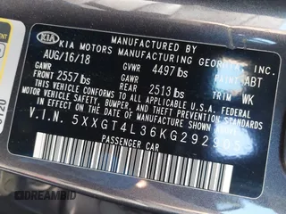 2019 Kia Optima LX with VIN 5XXGT4L36KG292905, listed as a IAAI auction lot 42011723 with 113,553 mi miles. Bid and sale history available at carsss.com. Image 9.