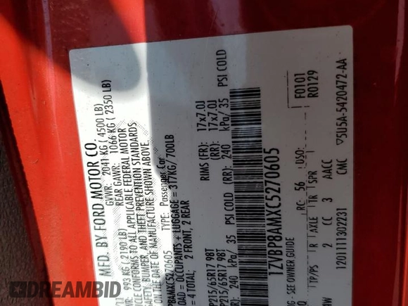 2012 Ford Mustang Premium with VIN 1ZVBP8AMXC5270605, listed as a Copart auction lot 57178715 with 139,424 mi miles and Salvage title. Bid and sale history available at DreamBid. Image 12.