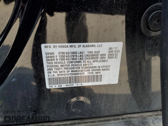 2017 Acura MDX Sport Hybrid w/Advance Pkg with VIN 5FRYD7H75HB001013, listed as a Copart auction lot 71366294 with 59,633 mi miles and Salvage Title. Bid and sale history available at carsss.com. Image 13.