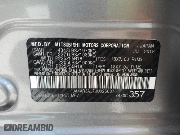 2018 Mitsubishi Outlander Sport ES 2.0 with VIN JA4AR3AU7JU025687, listed as a Copart auction lot 50577825 with 38,296 mi miles and Salvage Title. Bid and sale history available at carsss.com. Image 14.