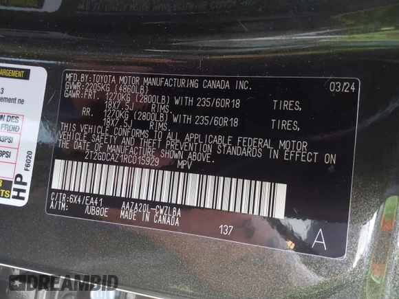 2024 Lexus NX 250 Premium z VIN 2T2GDCAZ1RC015929, wystawiony jako IAAI lot #41686646 z przebiegiem 27 898 mil mil oraz . Historia ofert i sprzedaży dostępna na DreamBid. Obrazek 9.